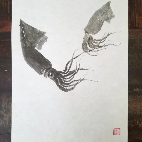 Squids "Swimming Lessons" Reproduction gyotaku