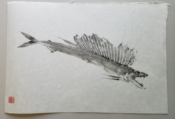 Lancetfish - Deep Water Serpent Reproduction gyotaku