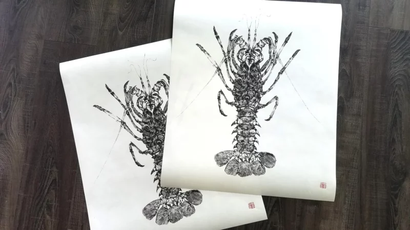 Spiny Lobster Reproduction gyotaku