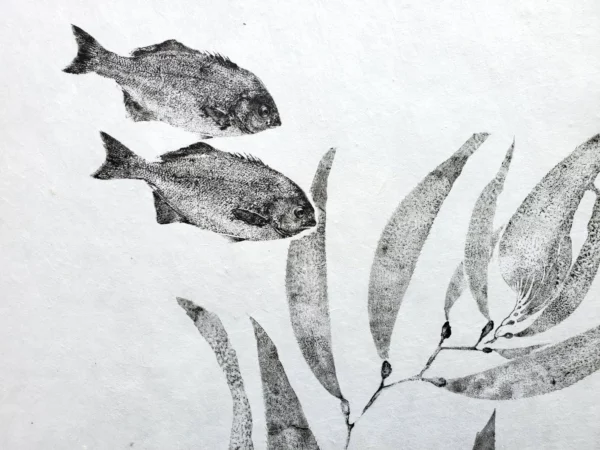 Catalina Island Perch and Kelp Scene Reproduction gyotaku