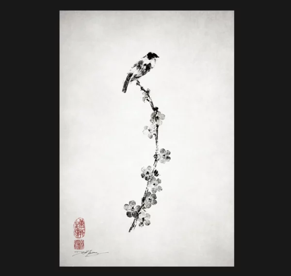 Songbird - Sakura Cherry Blossoms Reproductions gyotaku