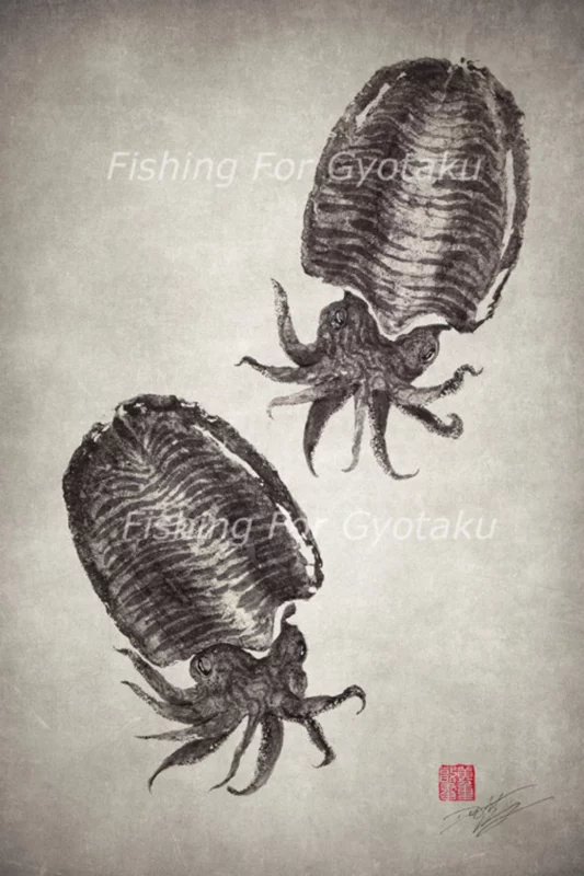Cuttlefish "Aori-ika" Reproduction gyotaku
