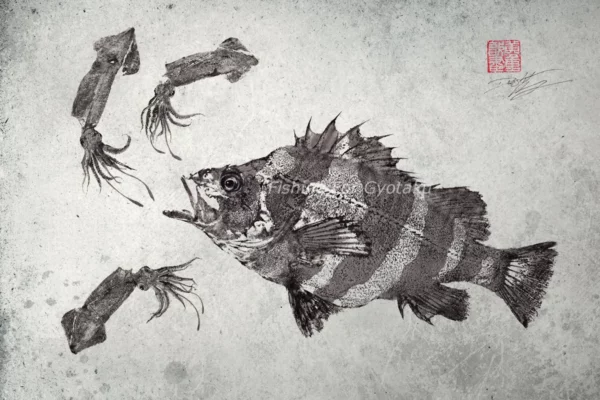 Barber of Squidville Scorpionfish Rockfish Kasago) Reproduction gyotaku