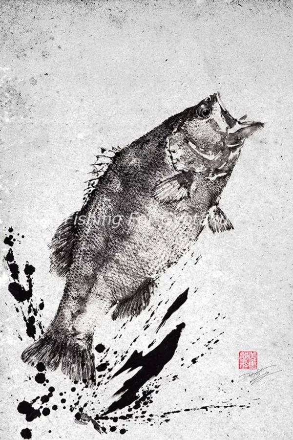 Leaping Largemouth Bass Reproduction gyotaku