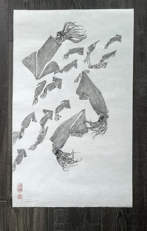 Current of Squid gyotaku