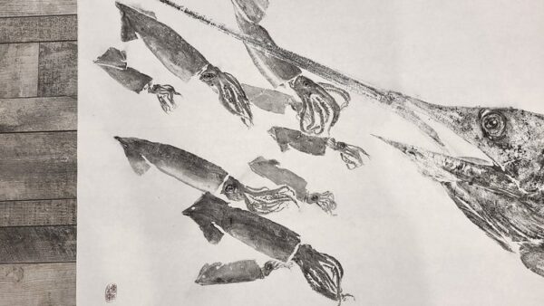 Broadbill Swordfish & Flurry of Squid gyotaku